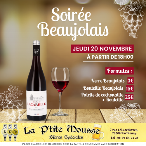 SOIRÉE BEAUJOLAIS LE 20 NOVEMBRE 2025